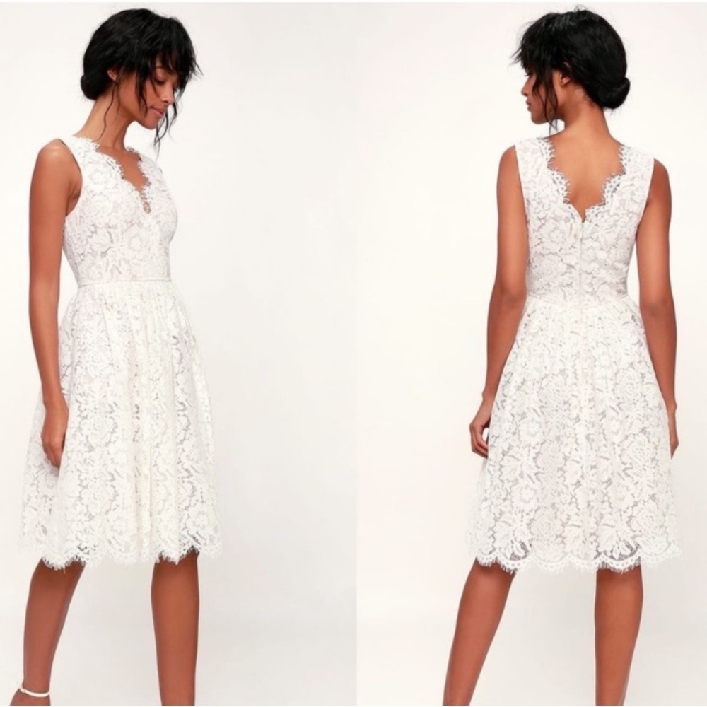 Lulus White Lace Midi Skater Dress